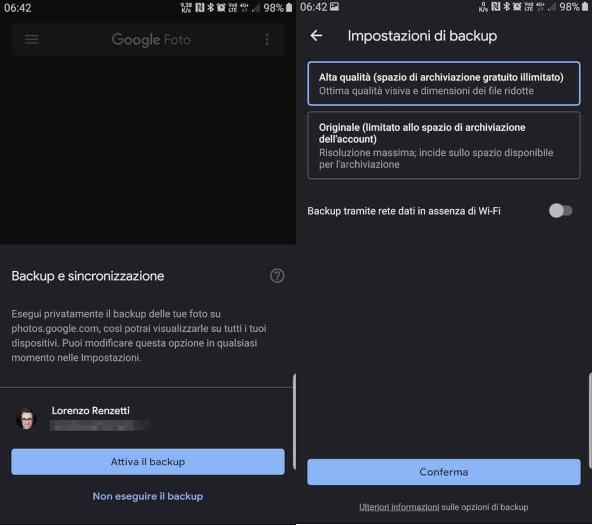 come fare il backup su Android Google Foto