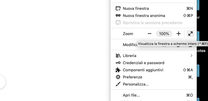 come mettere il browser full screen Firefox