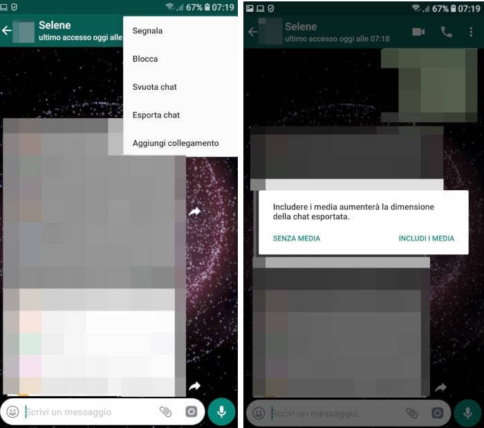 come inviare conversazioni WhatsApp via email Android