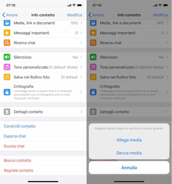 come inviare conversazioni WhatsApp via email iPhone