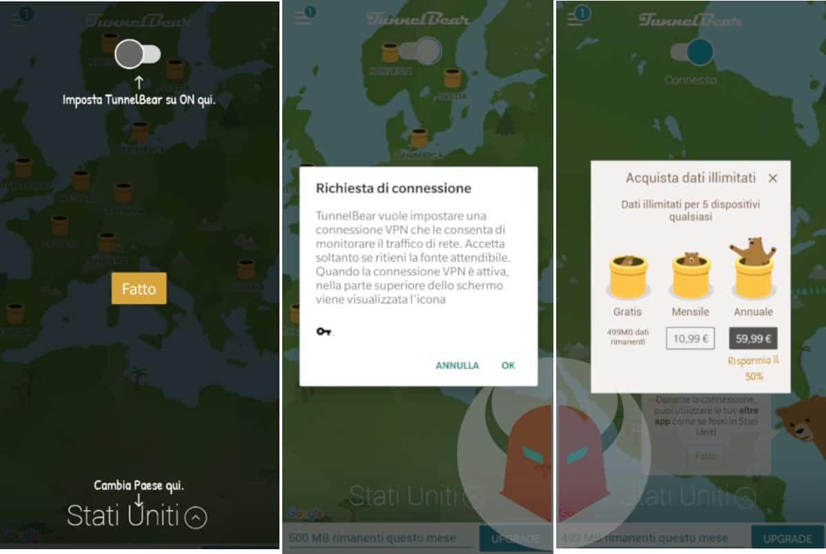 come navigare in anonimo Android app TunnelBear