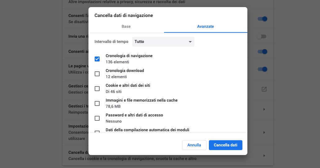 come cancellare cronologia Chrome computer