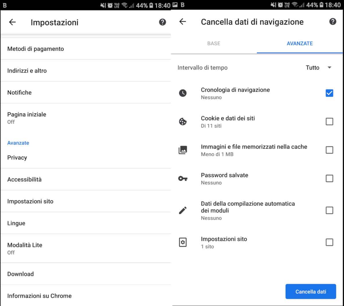 come cancellare cronologia Chrome iOS e Android