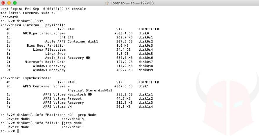 come formattare HDD con prompt dei comandi macOS