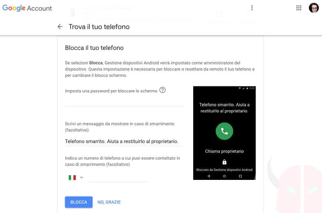 come mettere la password su Android account Google blocco telefono smarrito