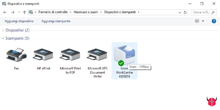 risolvere il problema stampante offline Windows di rete