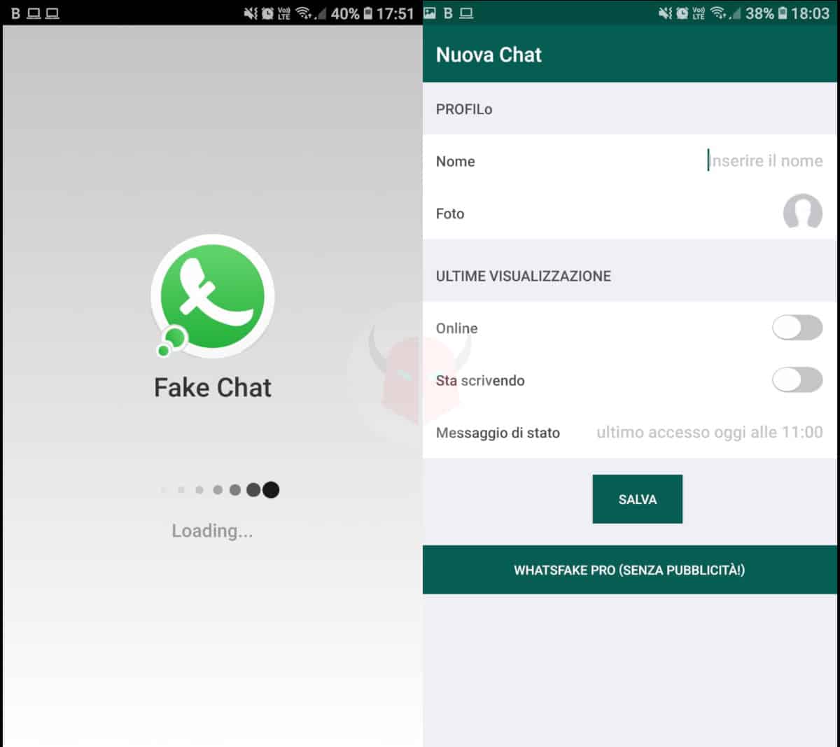 come cambiare immagine contatti WhatsApp app Fake Chat