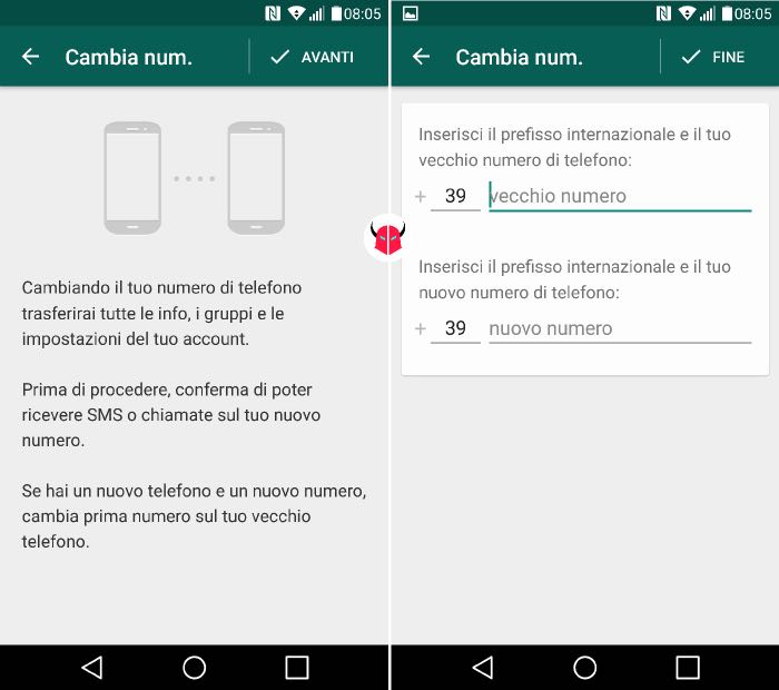 come cancellare account WhatsApp cambio numero