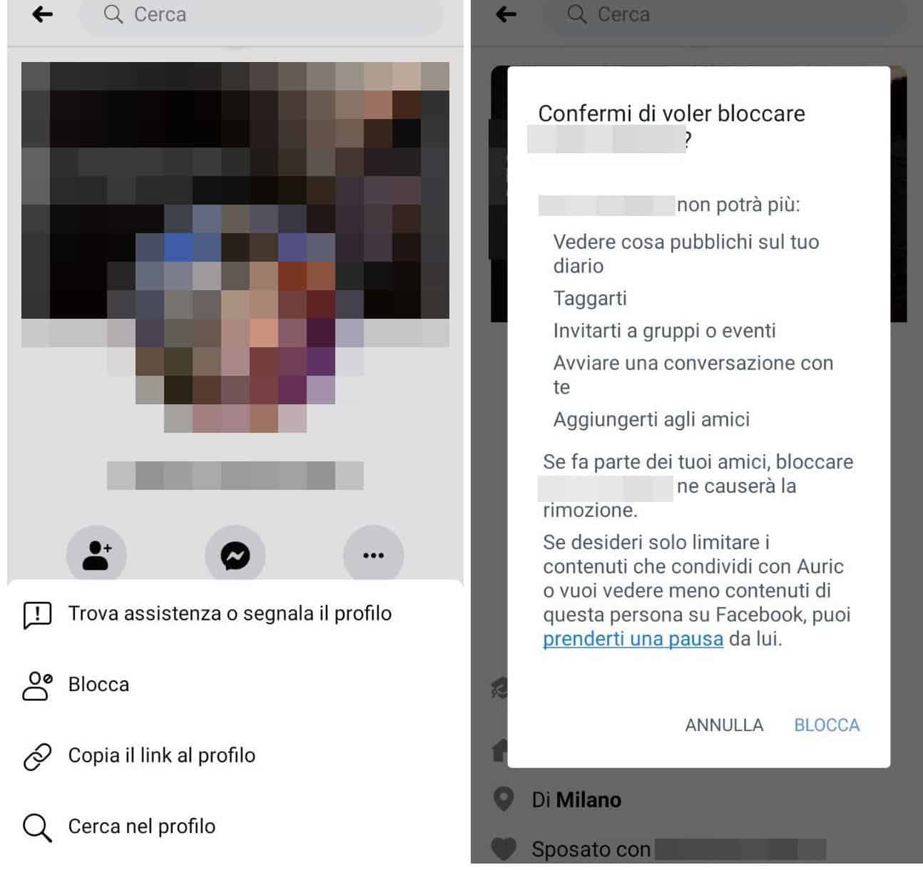 come nascondere il profilo Facebook blocco da app