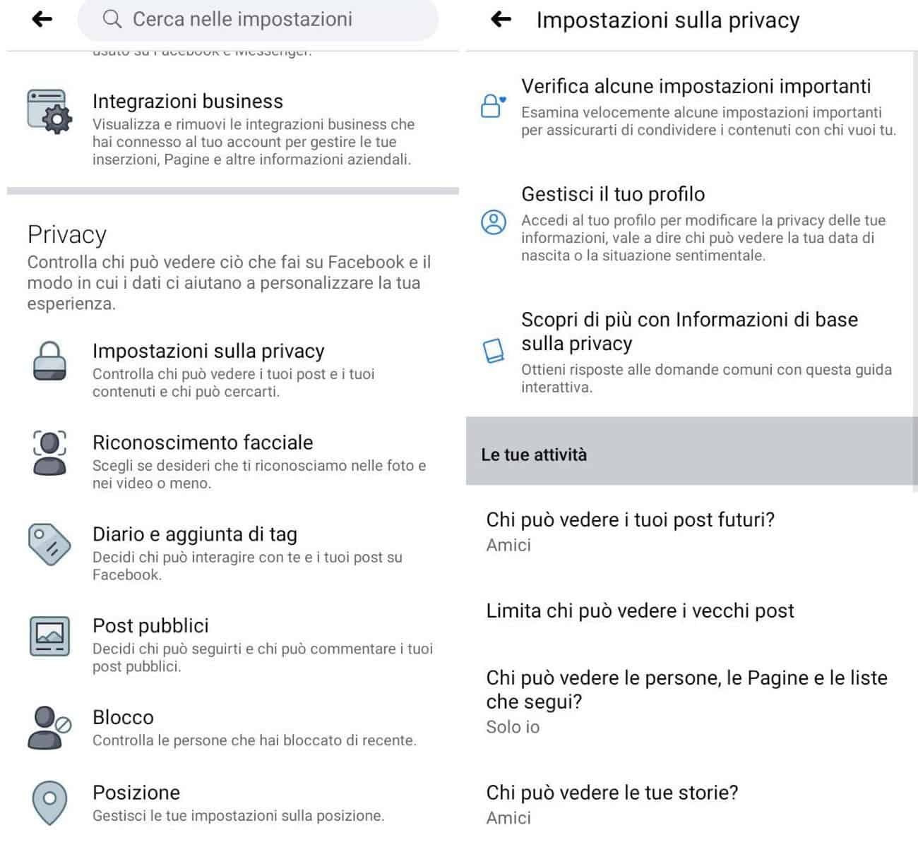 come nascondere il profilo Facebook impostazioni privacy app