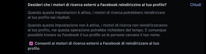 come nascondere il profilo Facebook reindirizzamento