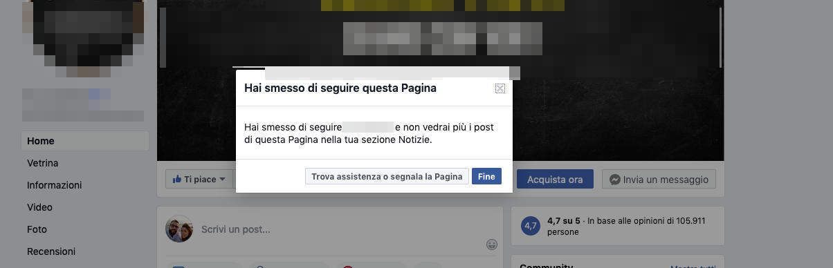 come non vedere i post di una persona su Facebook Pagina