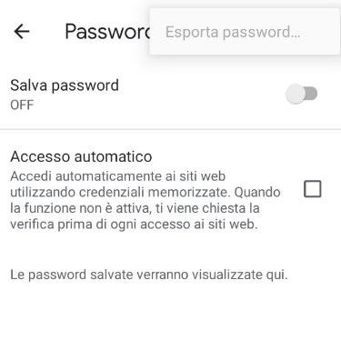 come recuperare le password da Chrome opzione Esporta password locale