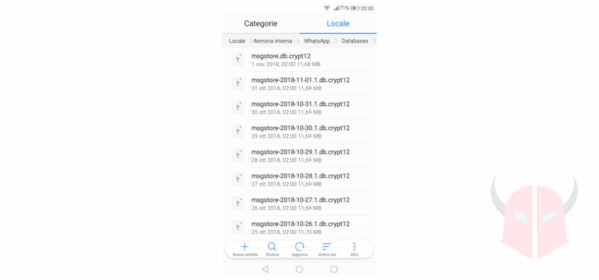 come ripristinare backup WhatsApp visualizzazione database crypt12