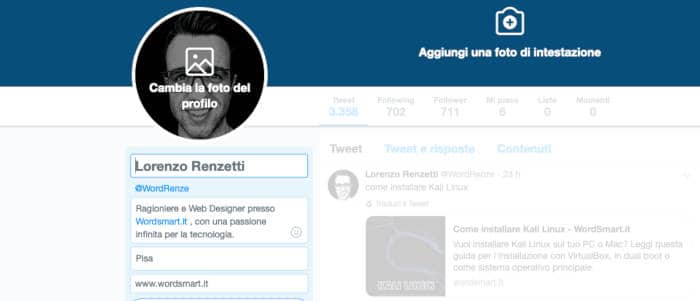 come cambiare nome su Twitter nome profilo visualizzato