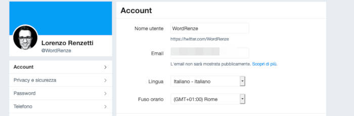 come cambiare nome su Twitter nome utente