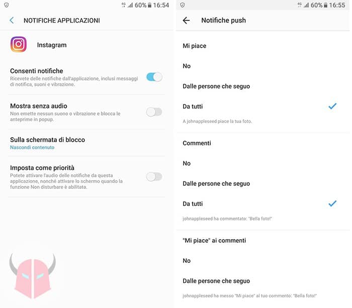 come attivare le notifiche heads up su Android Instagram