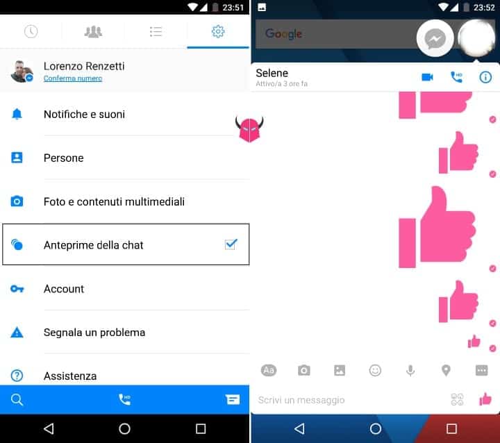 come attivare le notifiche heads up su Android Messenger