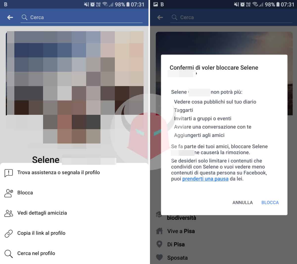 come bloccare una chat blocco contatto Messenger e Facebook