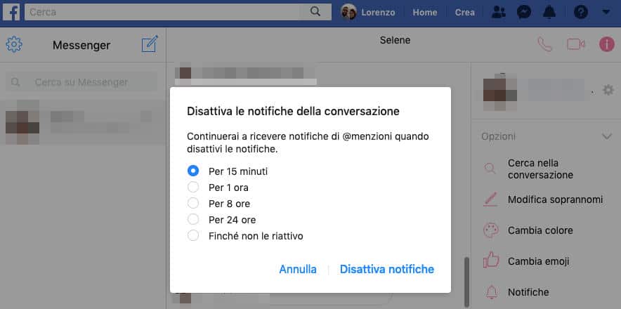 come bloccare una chat gruppo Messenger