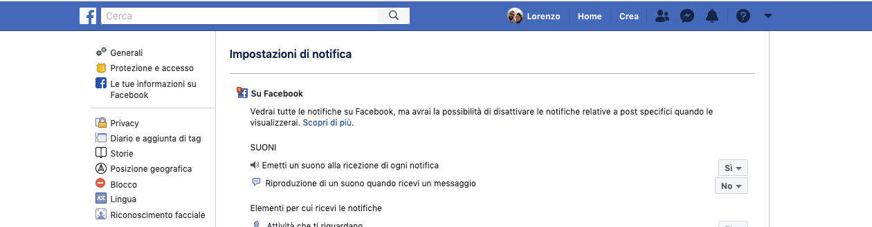 come cambiare suoneria notifiche Facebook impostazioni