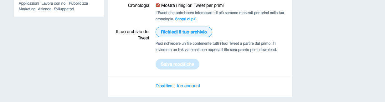 come scaricare archivio Tweet richiesta