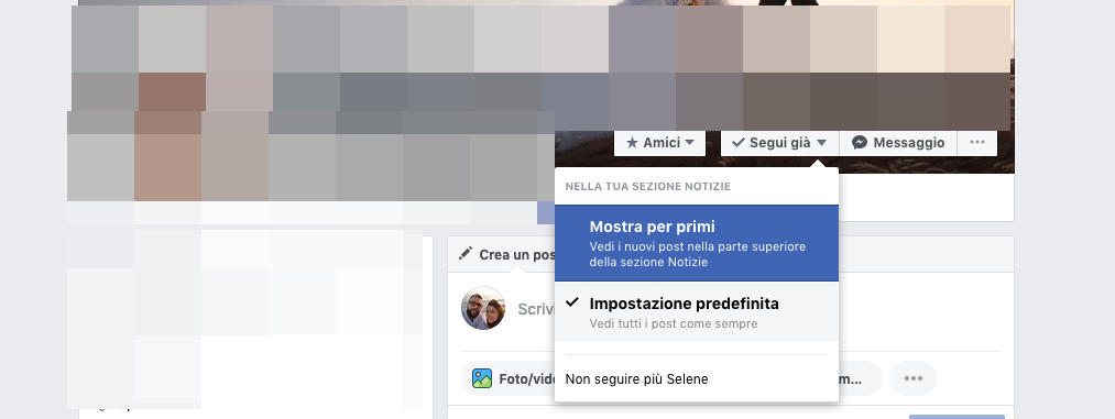 come seguire gli amici di Facebook opzione Segui