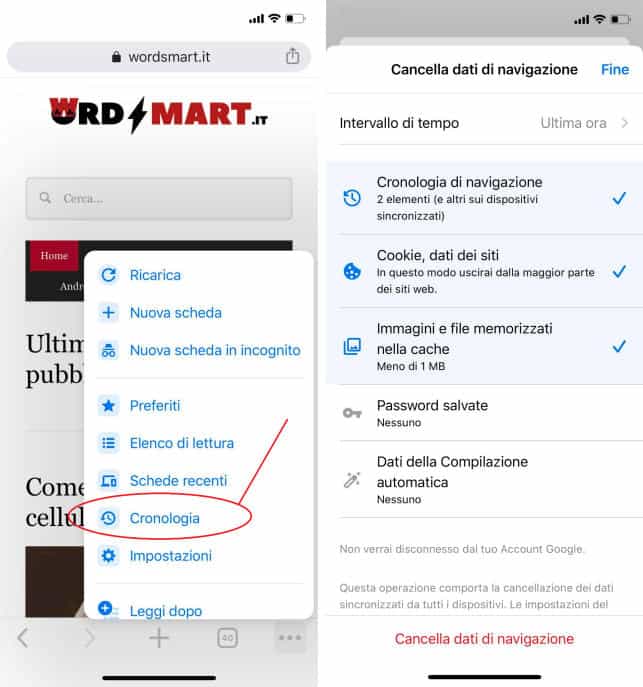 come cancellare la cronologia su iPhone Chrome