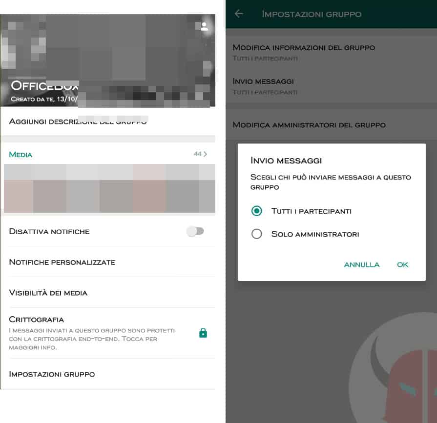 Gruppo WhatsApp dove possono scrivere solo gli amministratori