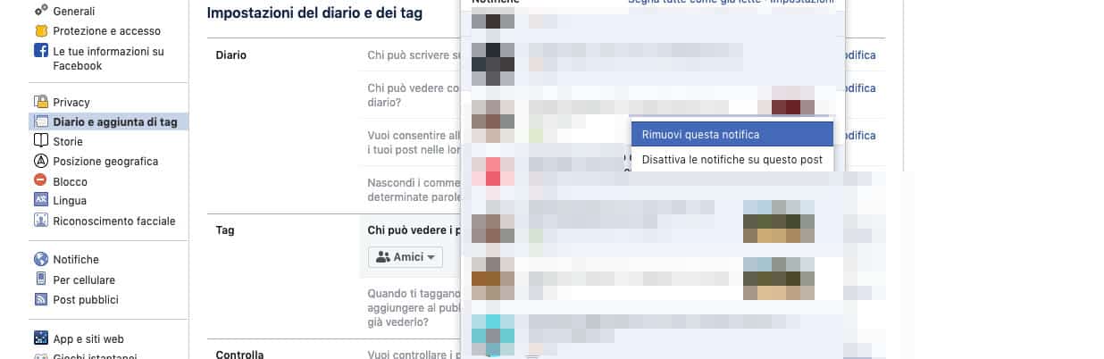 come disattivare le notifiche delle foto di Facebook rimozione