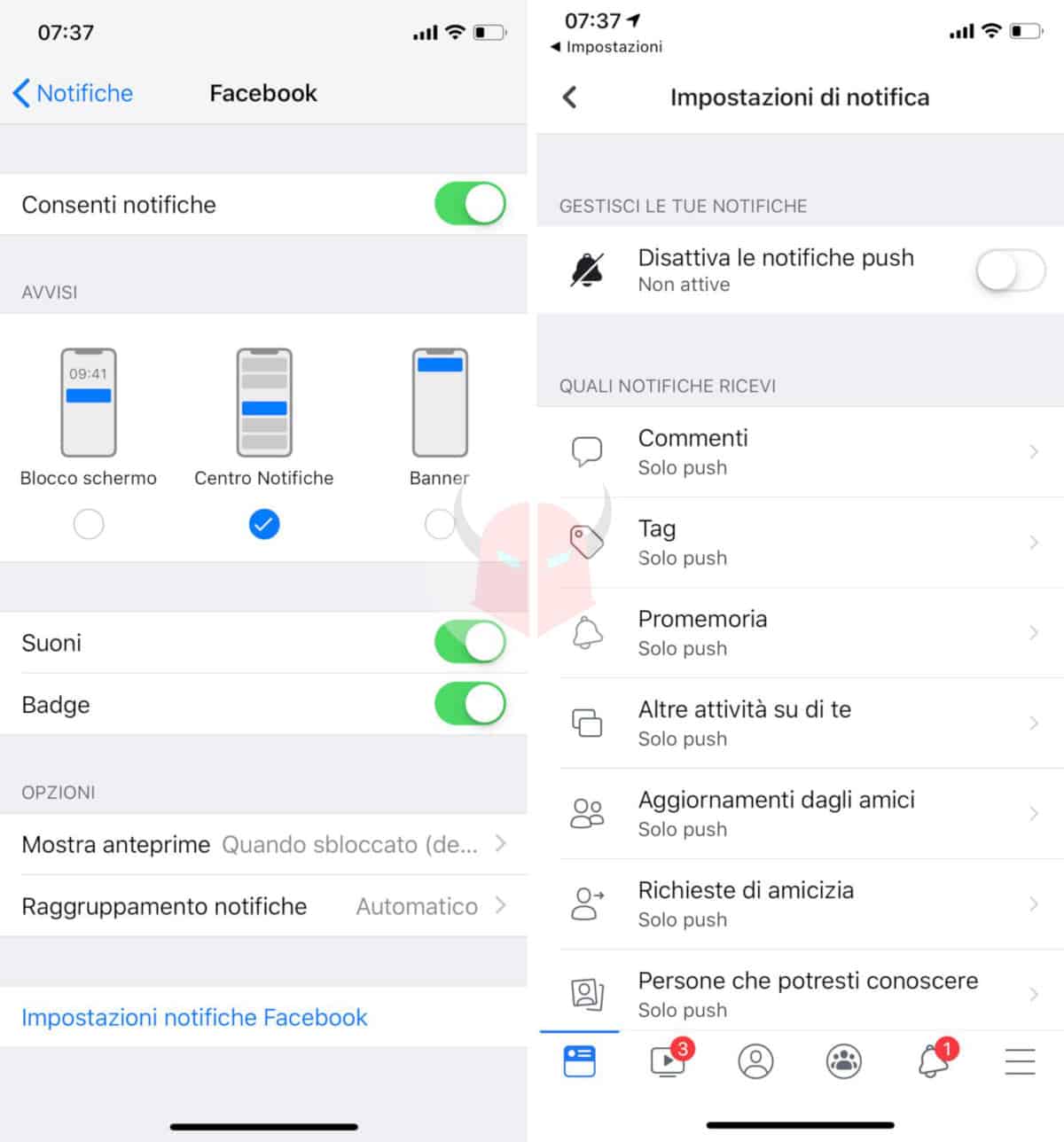 come disattivare le notifiche di iPhone Facebook