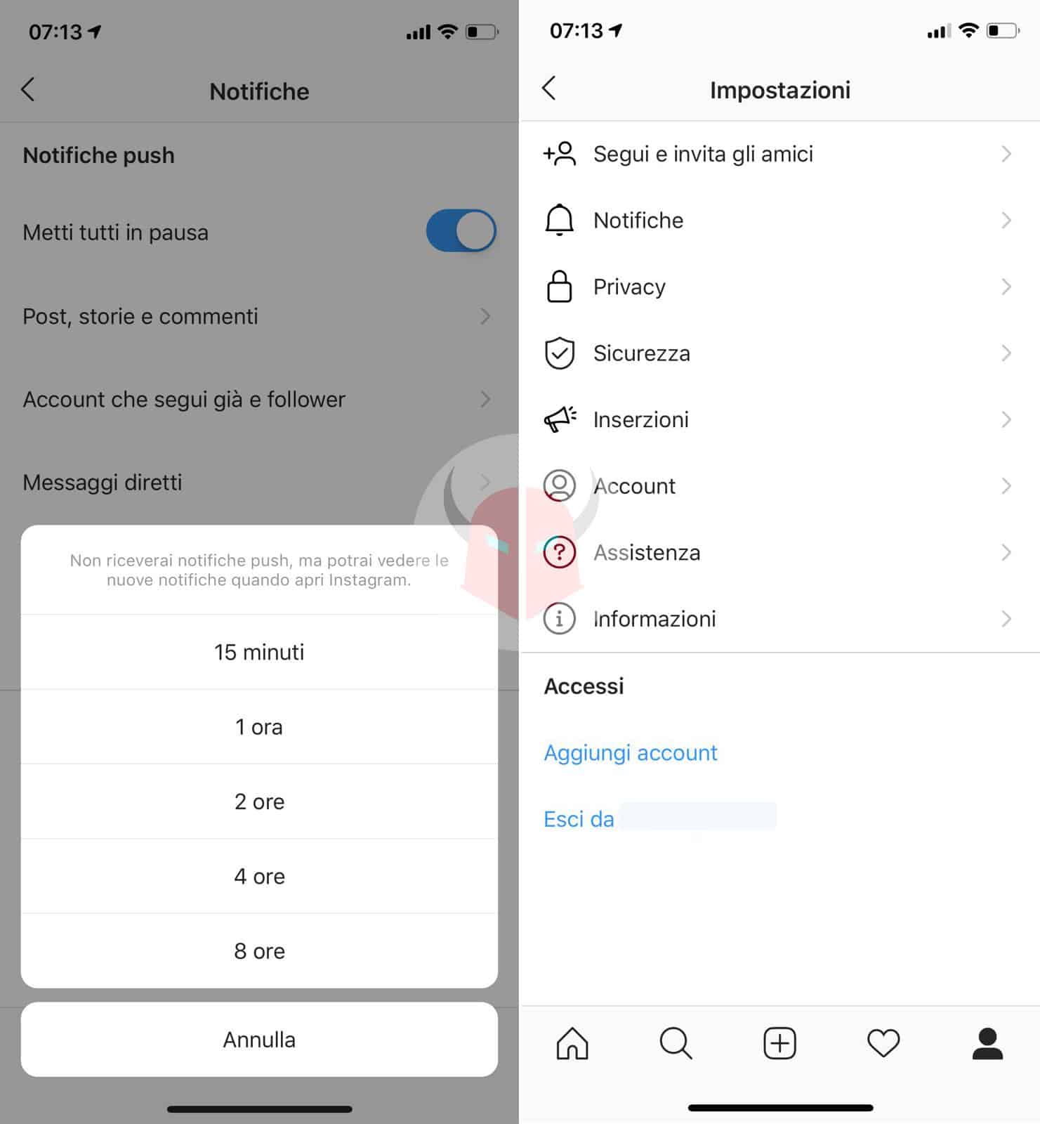 come disattivare le notifiche di iPhone Instagram