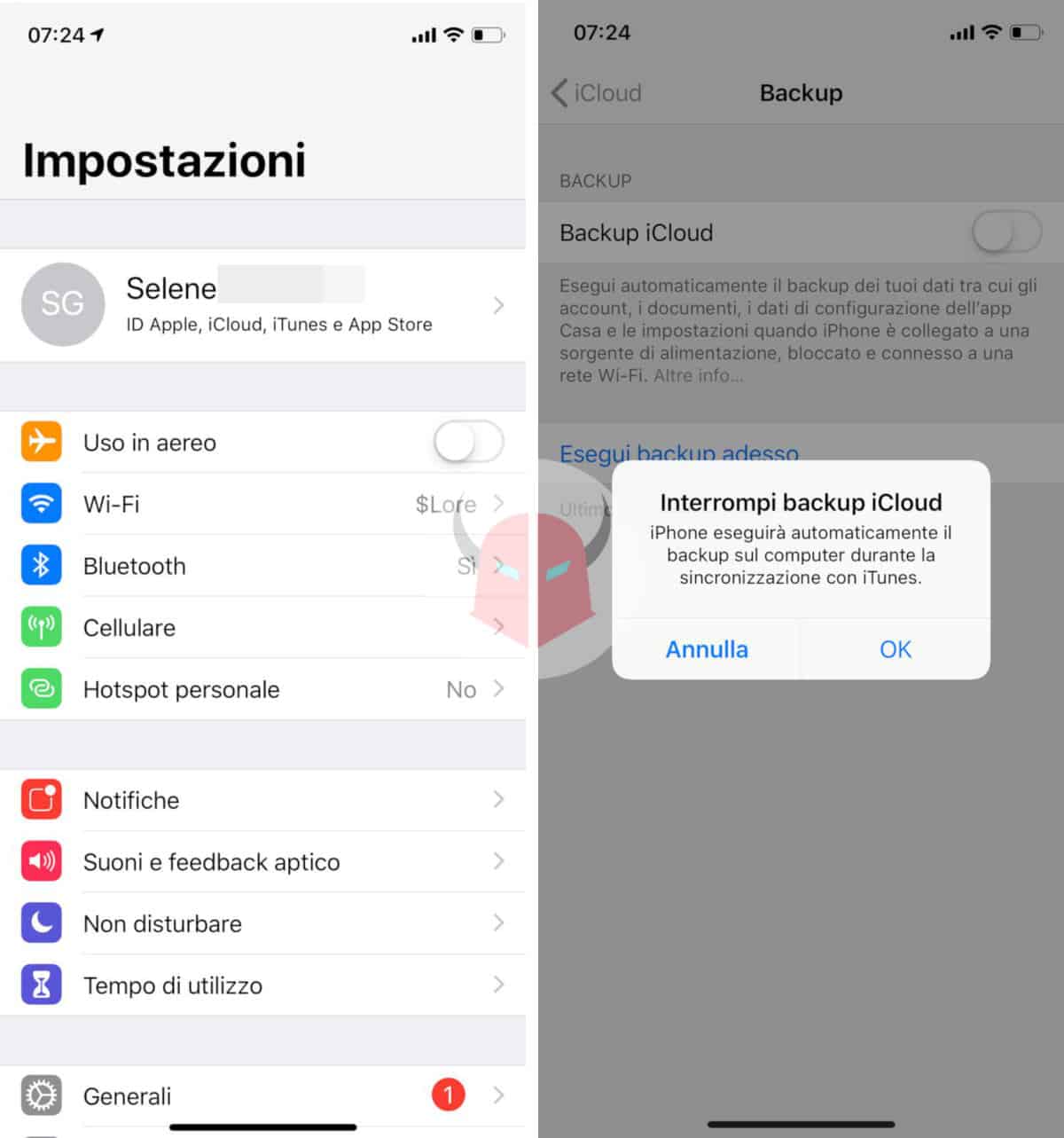 come disattivare le notifiche di iPhone backup