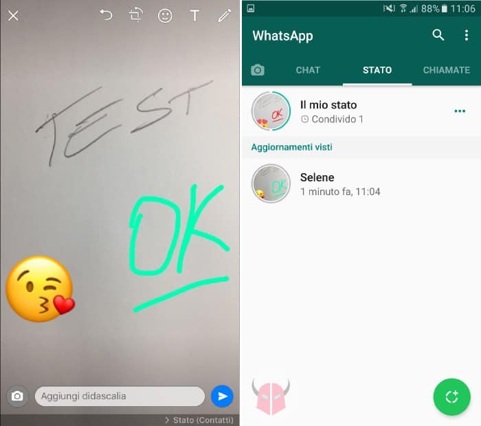 fotocamera WhatsApp aggiornamenti allo stato