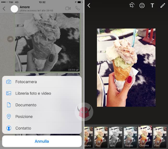 fotocamera WhatsApp filtri