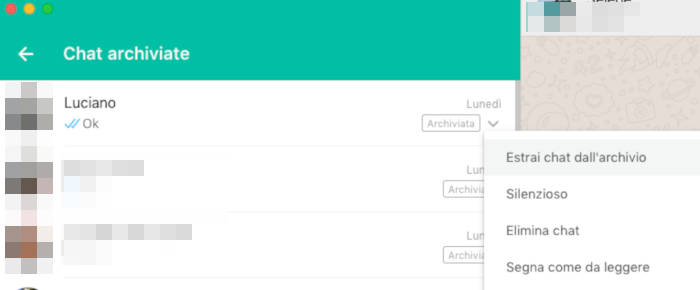 come ripristinare conversazioni archiviate WhatsApp Web o WhatsApp Desktop