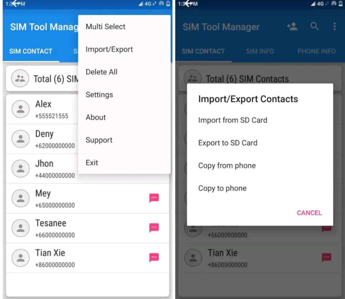 come trasferire i contatti di WhatsApp app SIM Tool Manager
