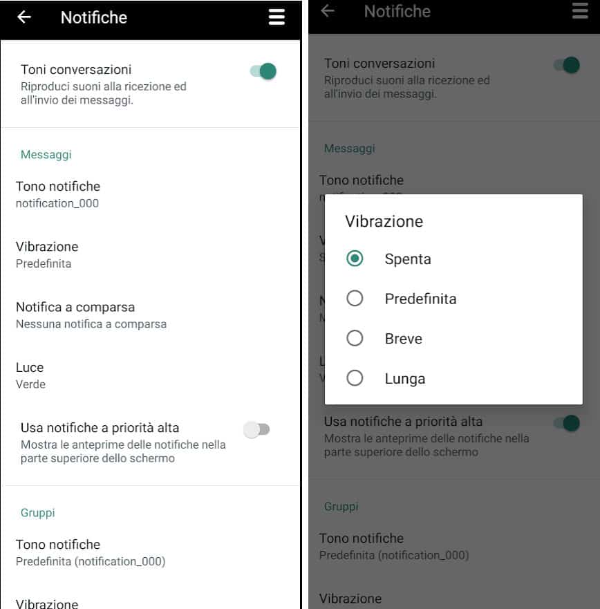 come nascondere le notifiche di WhatsApp disattivazione suoni e vibrazioni