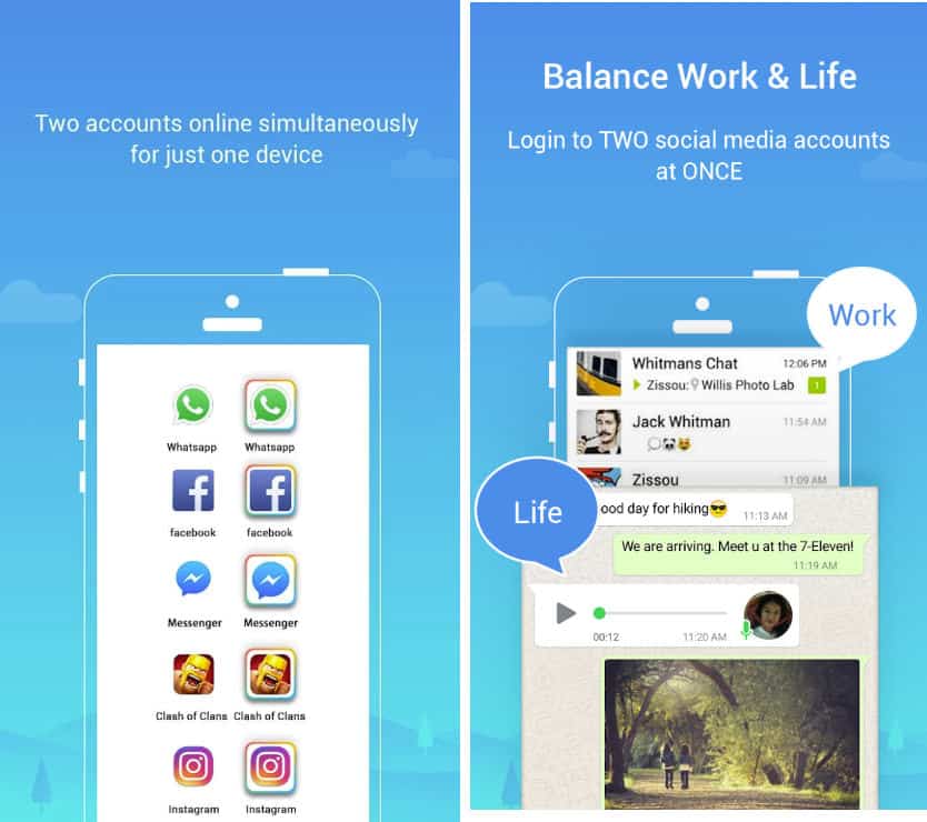 come avere due account WhatsApp esempio app Parallel Space