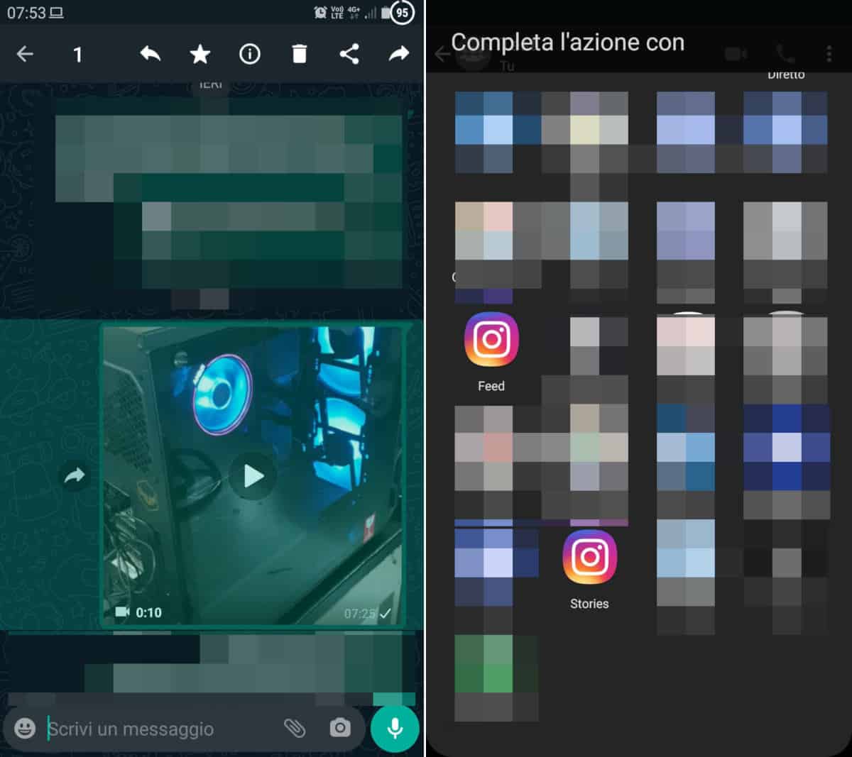 come inviare un video su WhatsApp condivisione IG