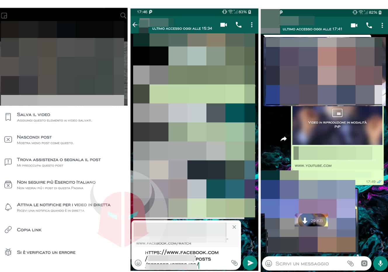 come condividere video da Facebook a WhatsApp opzione Copia link