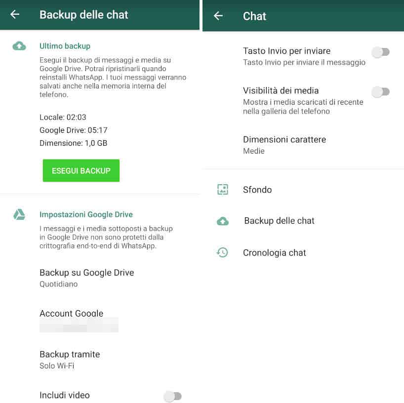 come aprire un database WhatsApp esempio backup su Google Drive