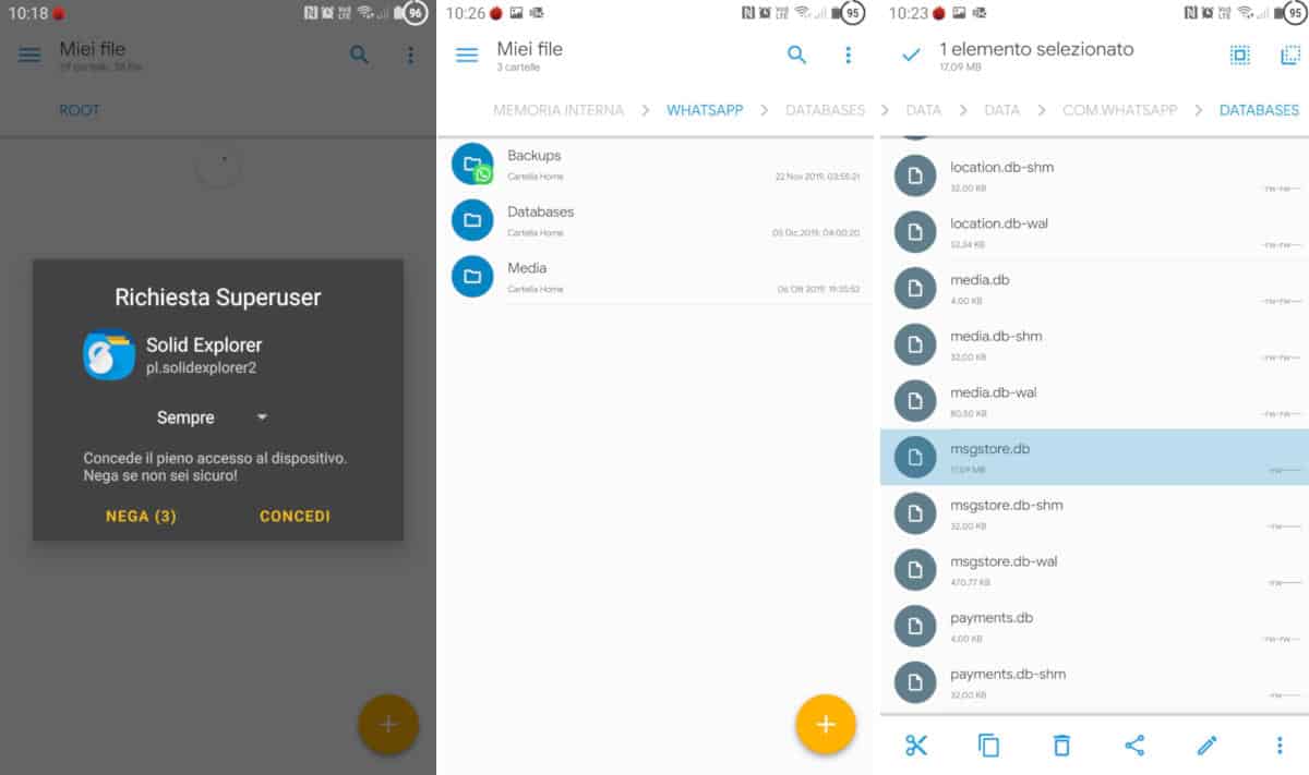 come aprire un database WhatsApp estrazione key con app Solid File Explorer