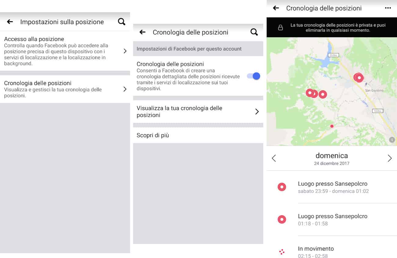 come vedere la posizione su Facebook cronologia posizioni