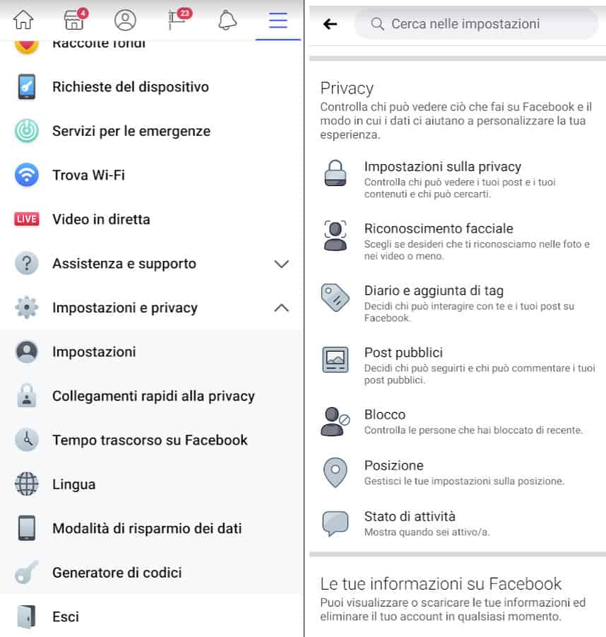 come vedere la posizione su Facebook impostazioni cronologia