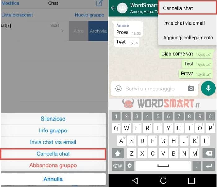 Come cancellare la chat di un gruppo WhatsApp