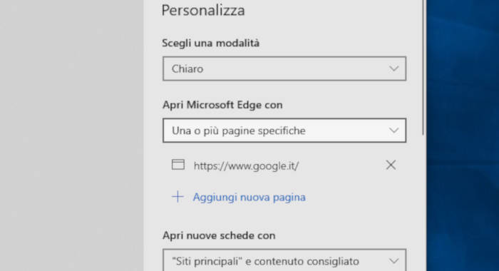 come impostare Google su Microsoft Edge Windows 10 pagina iniziale