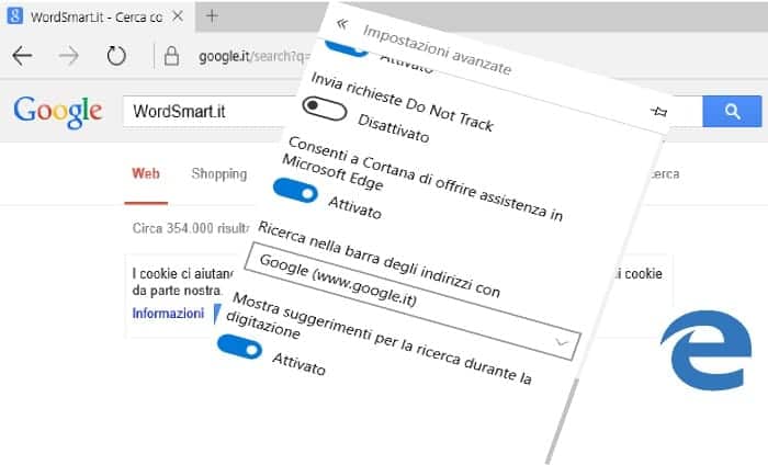 impostare Google su Microsoft Edge Windows 10 barra degli indirizzi