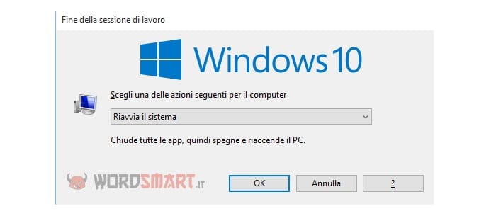 riavviare Windows 10 fine sessione lavoro