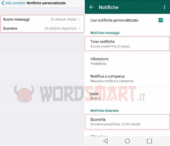 suoneria notifiche whatsapp